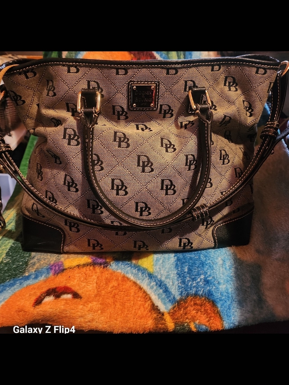 Dooney & Bourke Brown Monogram Canvas Tote with Dark Leather Trim